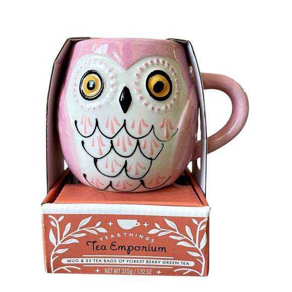 Tea Emporium Pink Owl Ceramic Mug With 25 Bags of Forest Berry Green Tea New - Picture 10 of 11